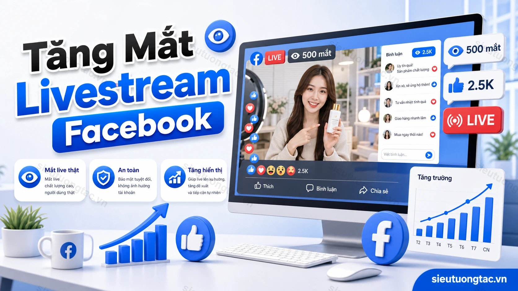 Minh họa livestream Facebook đông người xem cho shop bán hàng online