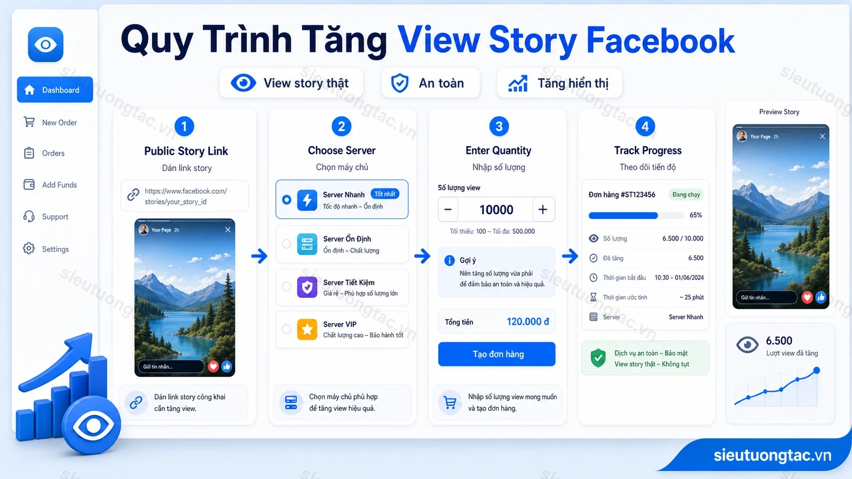 Quy trình đặt tăng view Story Facebook tại Siêu Tương Tác
