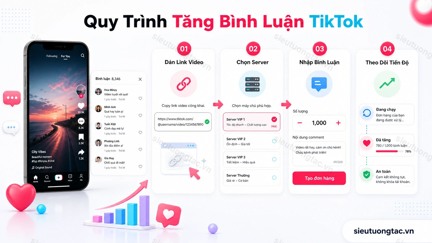 Quy trình đặt dịch vụ tăng bình luận video TikTok tại Siêu Tương Tác
