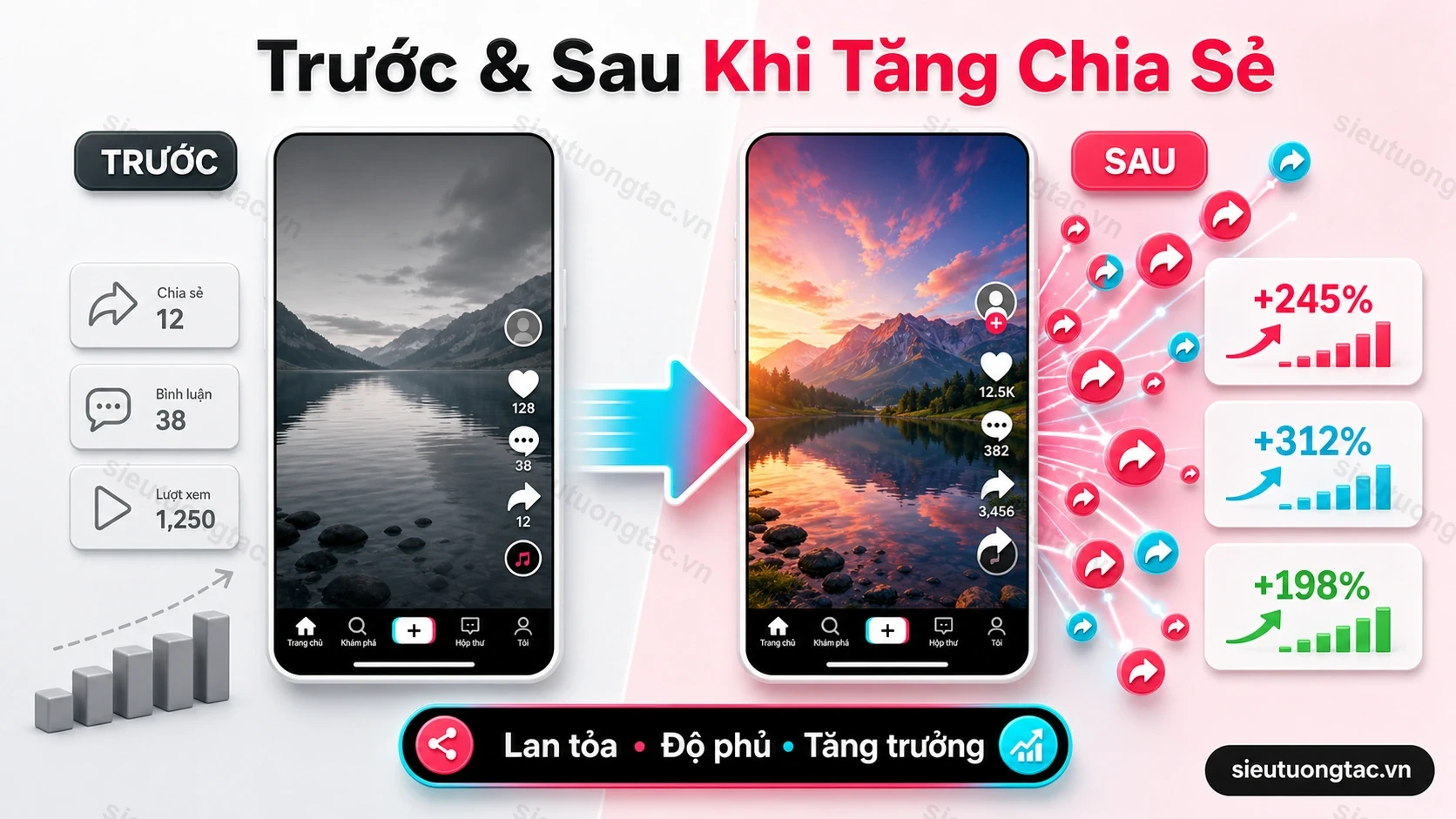 Trước và sau khi tăng chia sẻ video TikTok