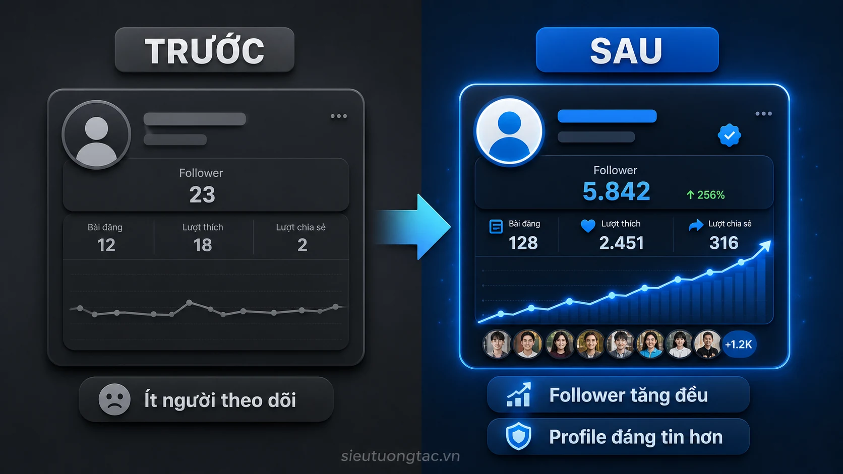 Trước và sau khi tăng follower Twitter/X